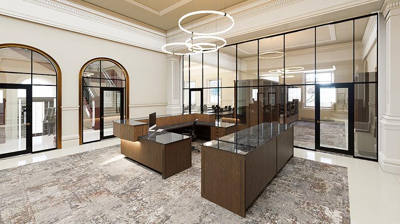 Artist rendering of the City of Winnipeg Archives reception area.