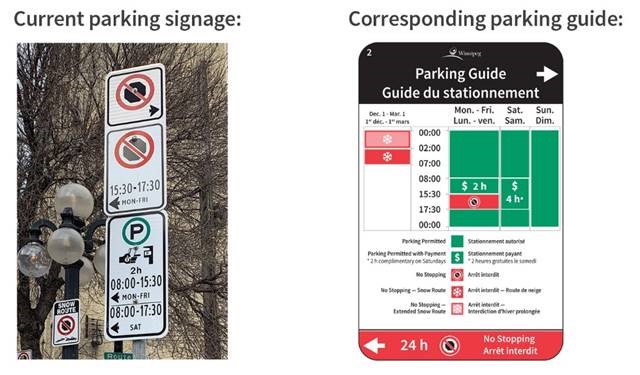 Left image: Old parking signage Right image: New parking sign