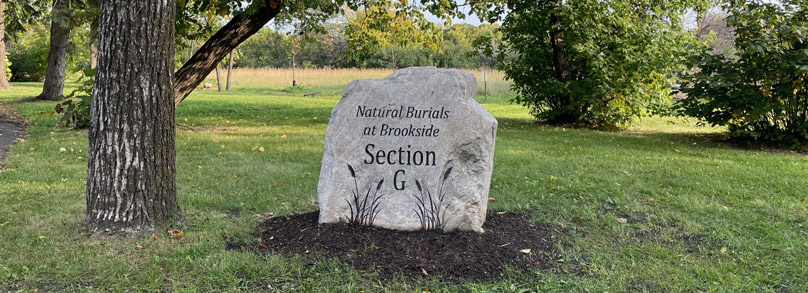 Sign for the natural burial section at Brookside Cemetery