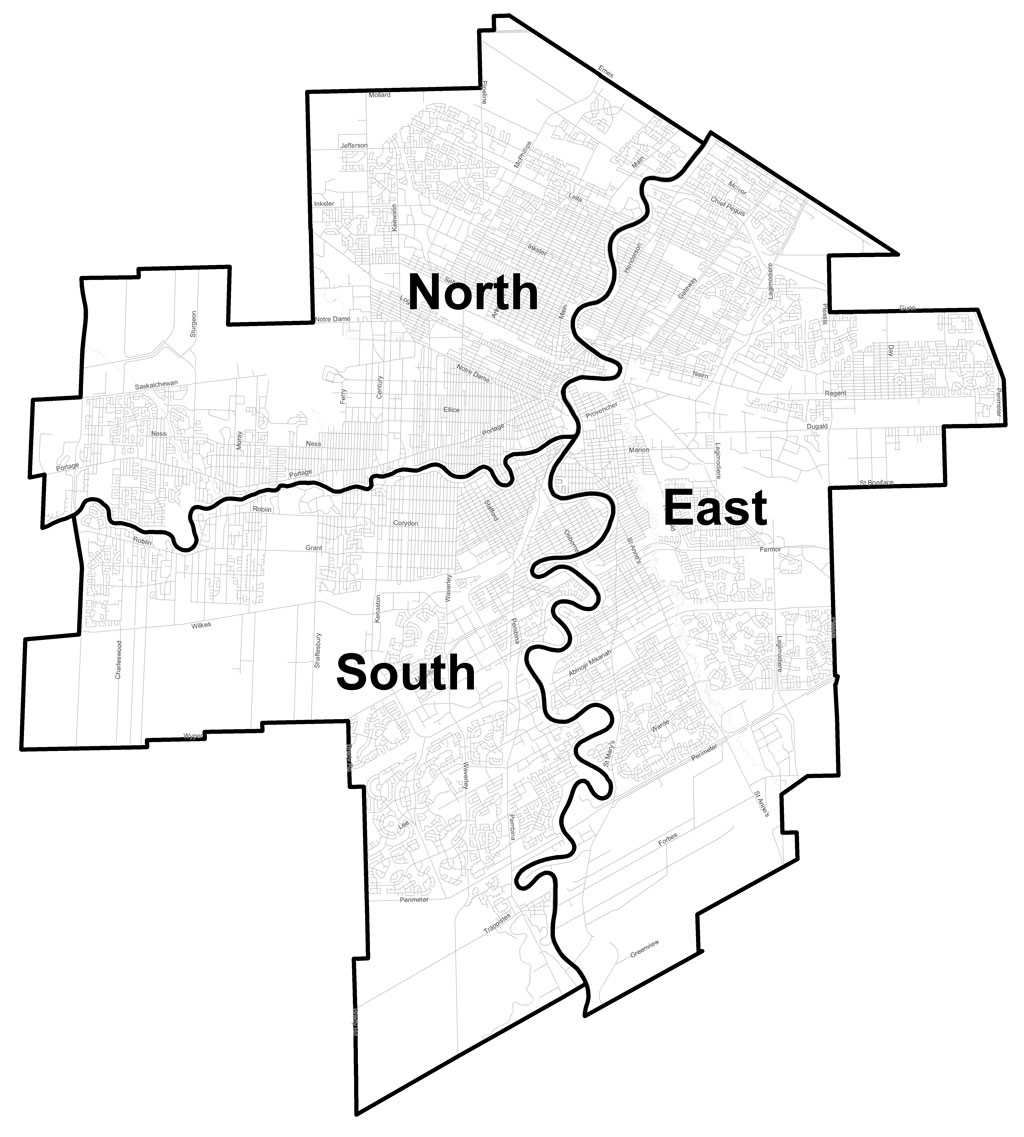 Map of the different inspection areas in Winnipeg