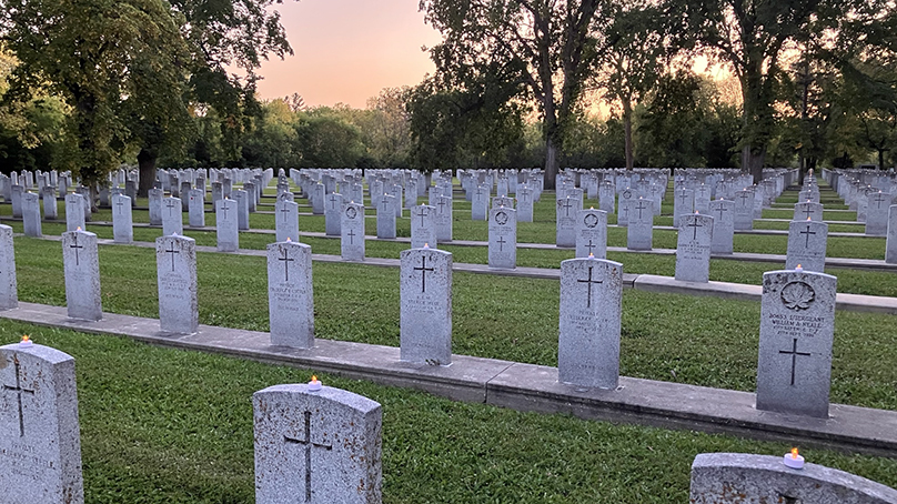 Military grave stones in Brookside Cemetery's Field of Honour