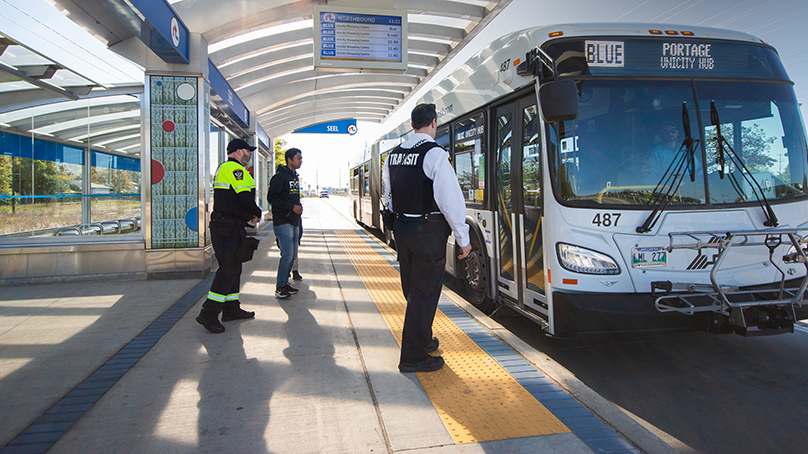 Transit bus at a stop