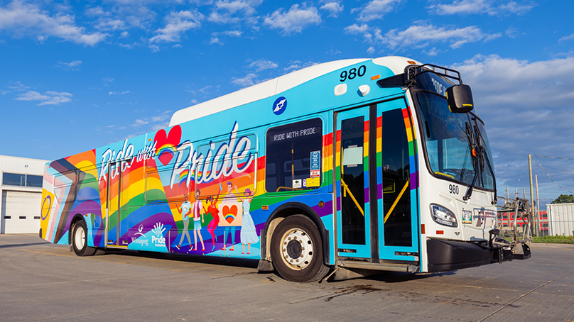 Winnipeg Transit bus with pride images
