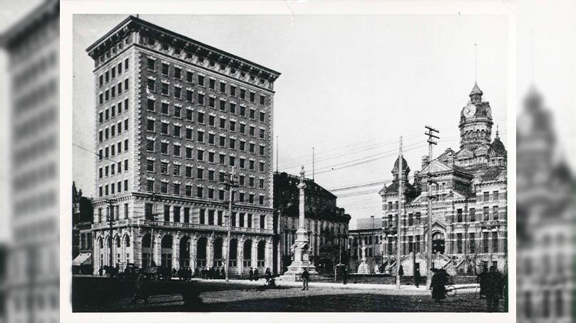 Winnipeg's second City Hall building. Black and white image.