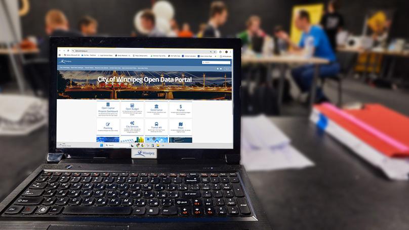 Laptop showing the City of Winnipeg Open Data Portal landing page