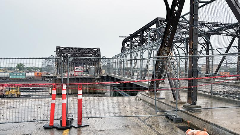 A piece of the Arlington Bridge deck removed