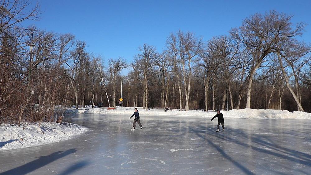 The duck pond skating rink at St. Vital Park.