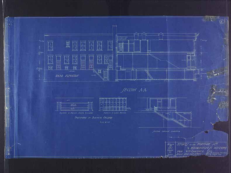 A digitized version of the elevation plans for 383-389 Portage Avenue and 290 Edmonton Street (The Edmonton Block)
