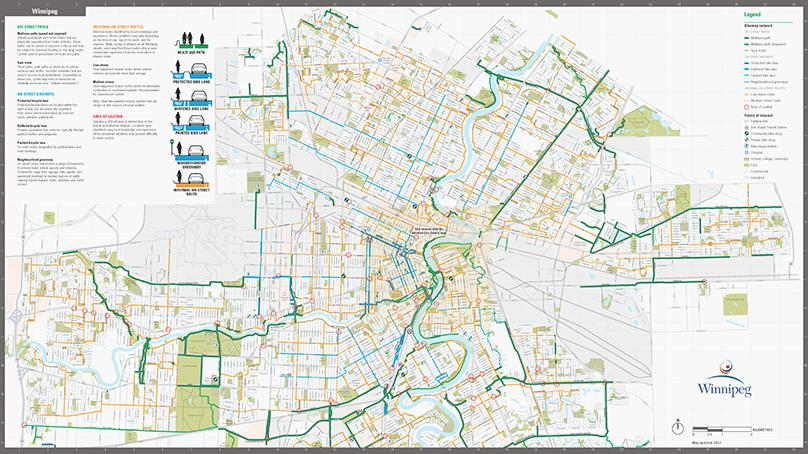 Page 1 of the updated Cycling Map showing the north part of Winnipeg.