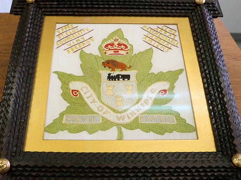This piece was embroidered by Winnipeg-based solider Herbert Clark during the First World War.