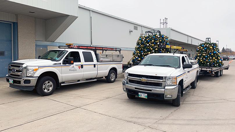 The tree was moved in pieces to City Hall to be assembled outside.