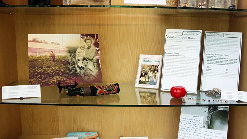 Photographs, dried vegetables, and recipes are among items featured.