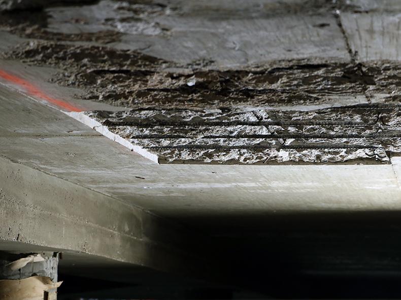 A look under the pools where concrete rehabilitation work is underway.