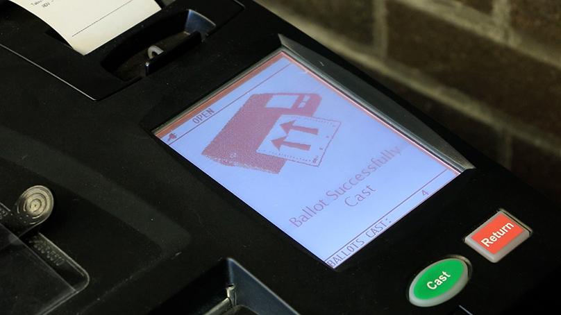 A ballot counting machine display after a ballot is cast.