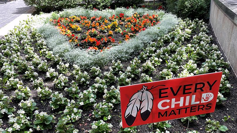 The Orange Heart Garden shortly after it was planted in spring.