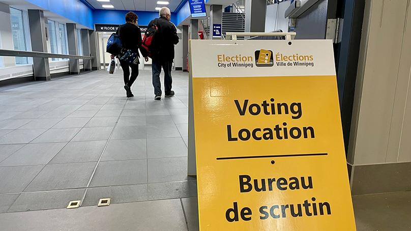 An advance voting location as set up at the Canada Life Centre.