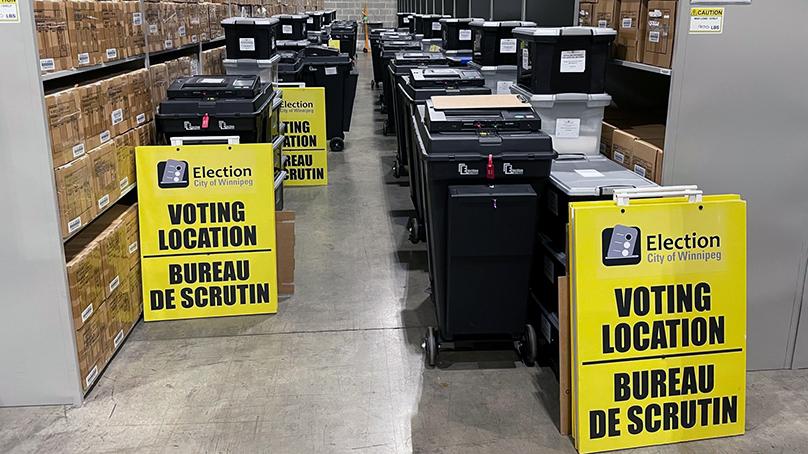 Voting location supply packing underway at the election warehouse.