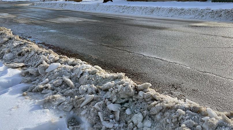 A street in North Kildonan after being cleared of snow by crews.