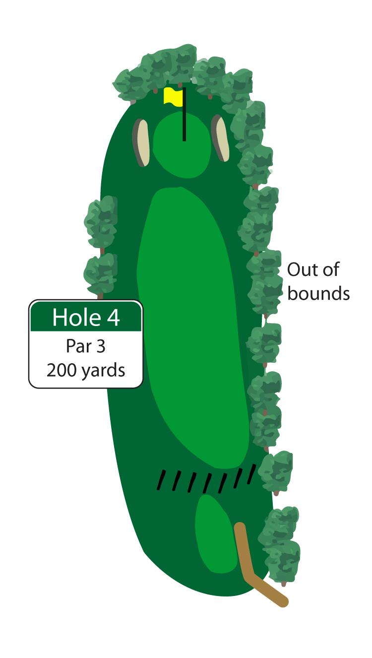 This picturesque par 3 requires an accurate shot from an elevated tee box to a well-guarded green with bunkers on both the left and the right.