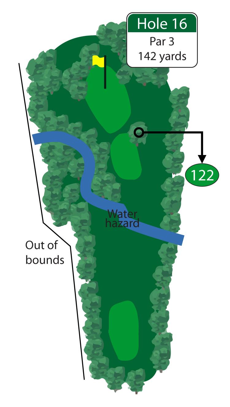 This picturesque par 3 demands an accurate tee shot. The canopy of a large tree protects the front right portion of this green.