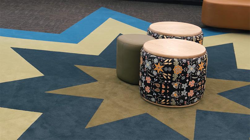 A star blanket design was incorporated into the carpet in the space.