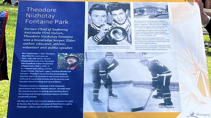 Display panel in Theodore Niizhotay Fontaine Park.