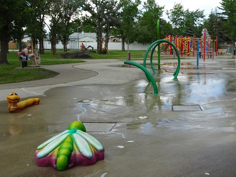 Sprinklers in use at Jill Officer Park Spray Pad