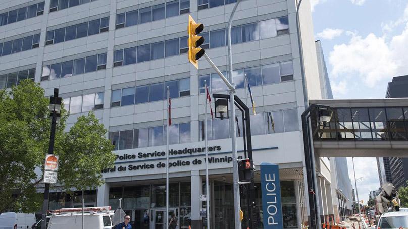 Police headquarters building and skywalk