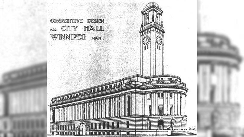 A drawing of the winning entry for a City Hall design competition held in 1913.