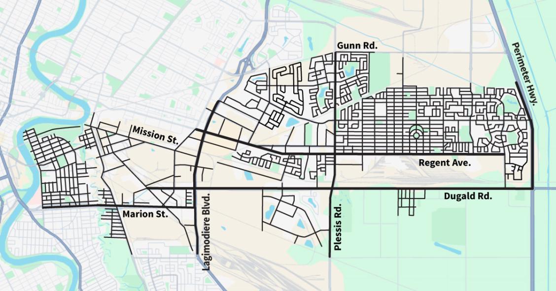 Map showing water main cleaning area in east Winnipeg.