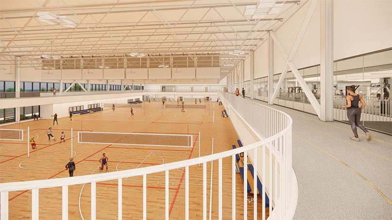 Rendering of the South Winnipeg Recreation Campus gymnasium and walking track.